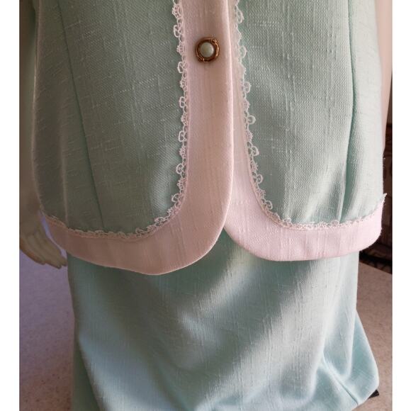 Vntg Pablo Collection Mint Green Skirt Suit Two Piece Set L Made USA Retro 80s - Picture 9 of 10